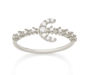 RHODIUM CRESCENT MOON RING