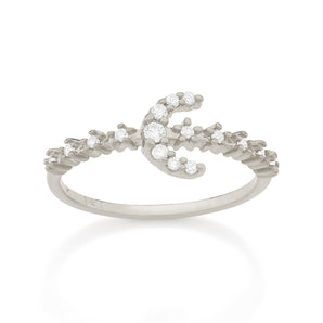 RHODIUM CRESCENT MOON RING