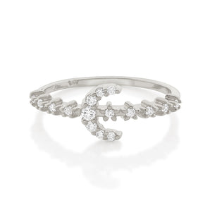 RHODIUM CRESCENT MOON RING