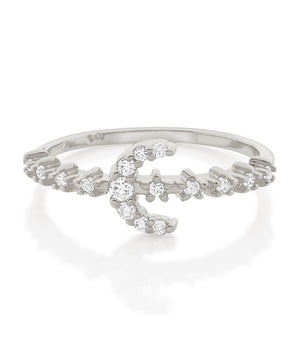 RHODIUM CRESCENT MOON RING