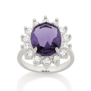 RHODIUM PURPLE FLOWER RING