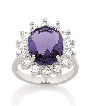 RHODIUM PURPLE FLOWER RING