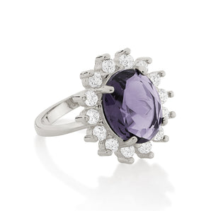 RHODIUM PURPLE FLOWER RING