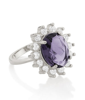 RHODIUM PURPLE FLOWER RING