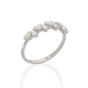 RHODIUM FIVE HEARTS RING