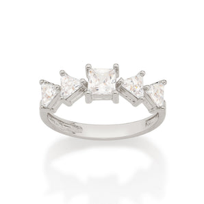 RHODIUM PLATED RING WITH ZIRCONIA