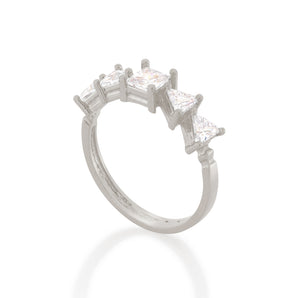 RHODIUM PLATED RING WITH ZIRCONIA