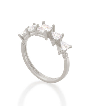RHODIUM PLATED RING WITH ZIRCONIA