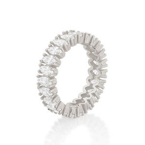 RHODIUM PLATED RING WITH ZIRCONIA