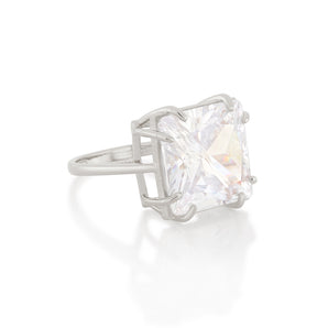 RHODIUM PLATED RING WITH ZIRCONIA