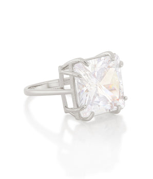 RHODIUM PLATED RING WITH ZIRCONIA