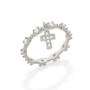 RHODIUM PLATED RING WITH ZIRCONIA