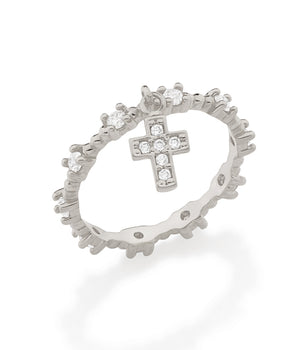 RHODIUM PLATED RING WITH ZIRCONIA