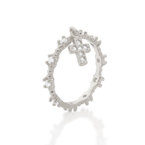 RHODIUM PLATED RING WITH ZIRCONIA