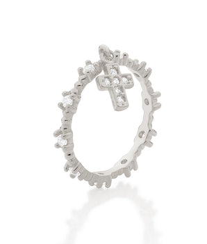 RHODIUM PLATED RING WITH ZIRCONIA