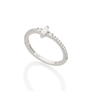 RHODIUM PLATED RING WITH ZIRCONIA