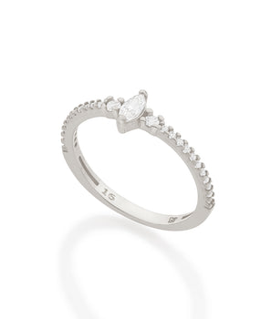 RHODIUM PLATED RING WITH ZIRCONIA