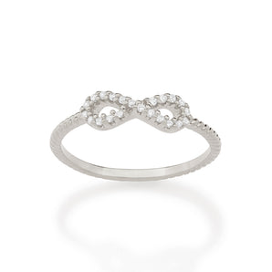 RHODIUM PLATED RING WITH ZIRCONIA