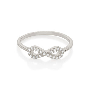 RHODIUM PLATED RING WITH ZIRCONIA