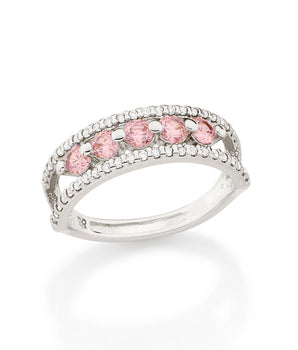 RHODIUM PLATED RING WITH ZIRCONIA
