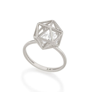 RHODIUM PLATED RING WITH ZIRCONIA