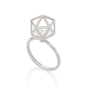 RHODIUM PLATED RING WITH ZIRCONIA