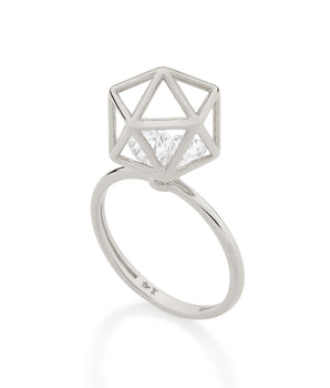 RHODIUM PLATED RING WITH ZIRCONIA