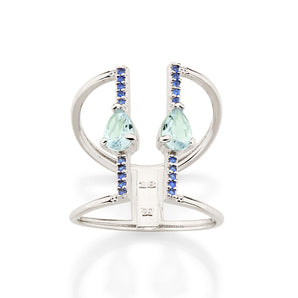 RHODIUM PLATED RING WITH CRYSTAL AND ZIRCONIA
