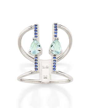 RHODIUM PLATED RING WITH CRYSTAL AND ZIRCONIA