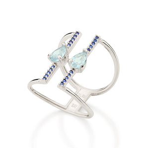 RHODIUM PLATED RING WITH CRYSTAL AND ZIRCONIA