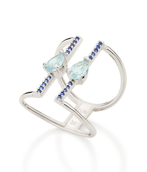 RHODIUM PLATED RING WITH CRYSTAL AND ZIRCONIA