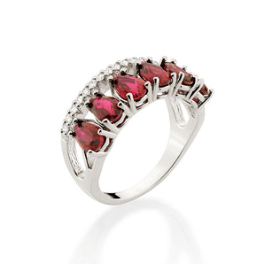 RHODIUM ELEGANT NIGHT RING IN RED