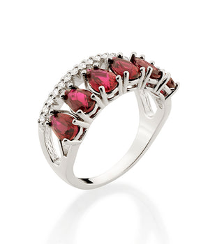 RHODIUM ELEGANT NIGHT RING IN RED