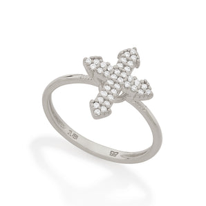 RHODIUM STUDDED CROSS RING