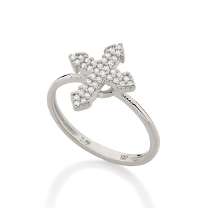 RHODIUM STUDDED CROSS RING