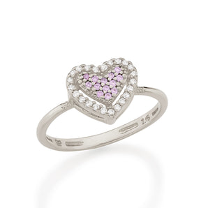RHODIUM PINK HEART RING