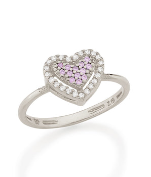 RHODIUM PINK HEART RING