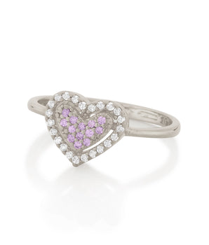 RHODIUM PINK HEART RING