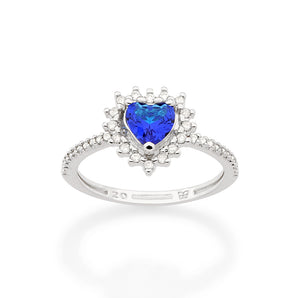 RHODIUM ROYAL HEART RING IN BLUE