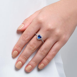 RHODIUM ROYAL HEART RING IN BLUE