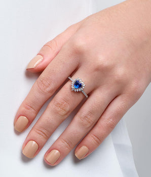 RHODIUM ROYAL HEART RING IN BLUE
