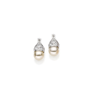 RHODIUM PLATED EARRING WITH PEARL AND ZIRCONIA