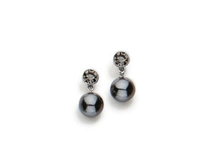 RHODIUM PLATED EARRING WITH PEARL AND CRYSTAL