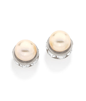 RHODIUM PLATED EARRING WITH PEARL AND CRYSTAL
