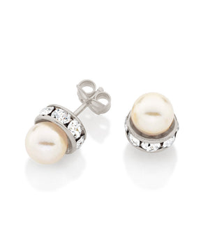 RHODIUM PLATED EARRING WITH PEARL AND CRYSTAL