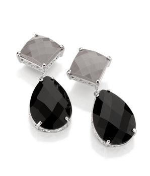 RHODIUM PLATED EARRING WITH STONE