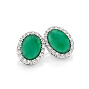 RHODIUM PLATED EARRING WITH ZIRCONIA AND STONE