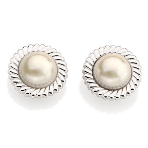 RHODIUM PLATED EARRING WITH PEARL