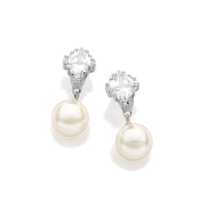 RHODIUM PLATED EARRING WITH PEARL AND CRYSTAL