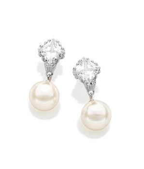 RHODIUM PLATED EARRING WITH PEARL AND CRYSTAL